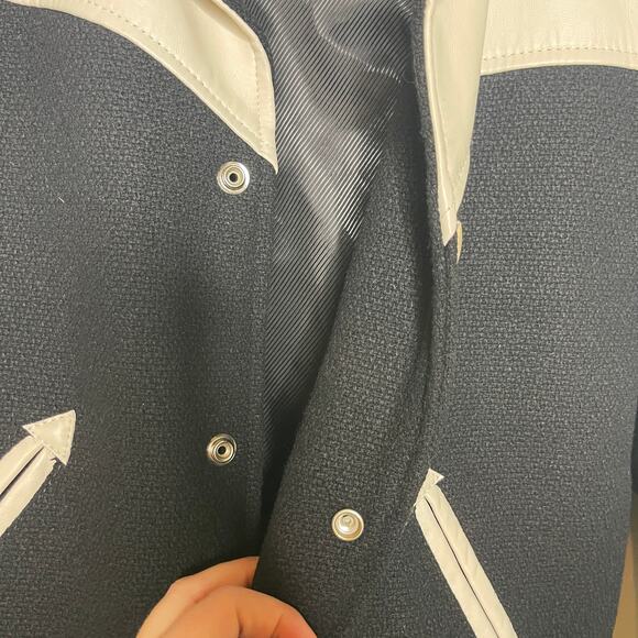 CELINE Black Jack Teddy Cream Leather-Trimmed Wool-Blend Varsity Jacket 46 US S - Picture 7 of 16